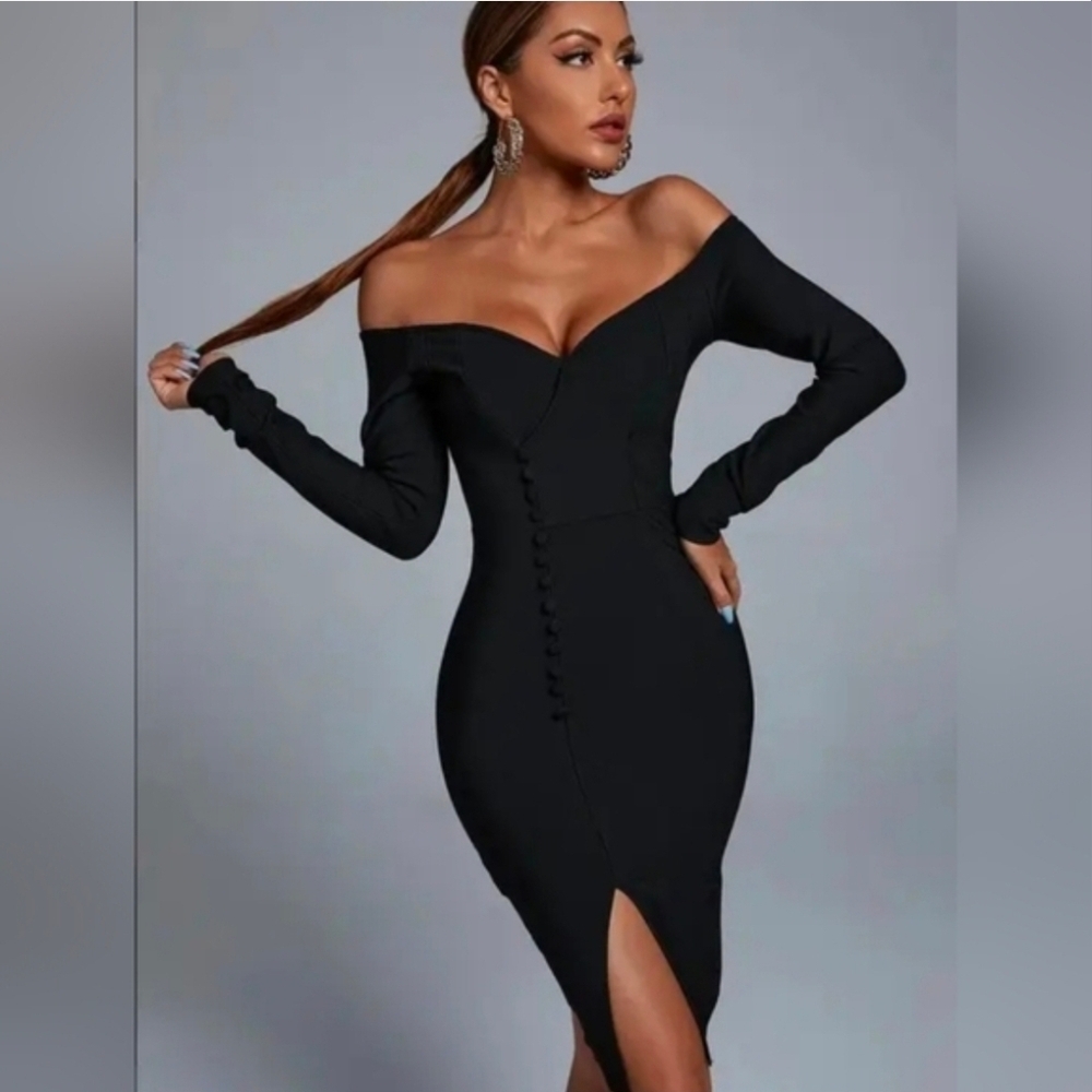 NWT Bella Barnett Hanna Black Bandage Mini Dress - Picture 2 of 9